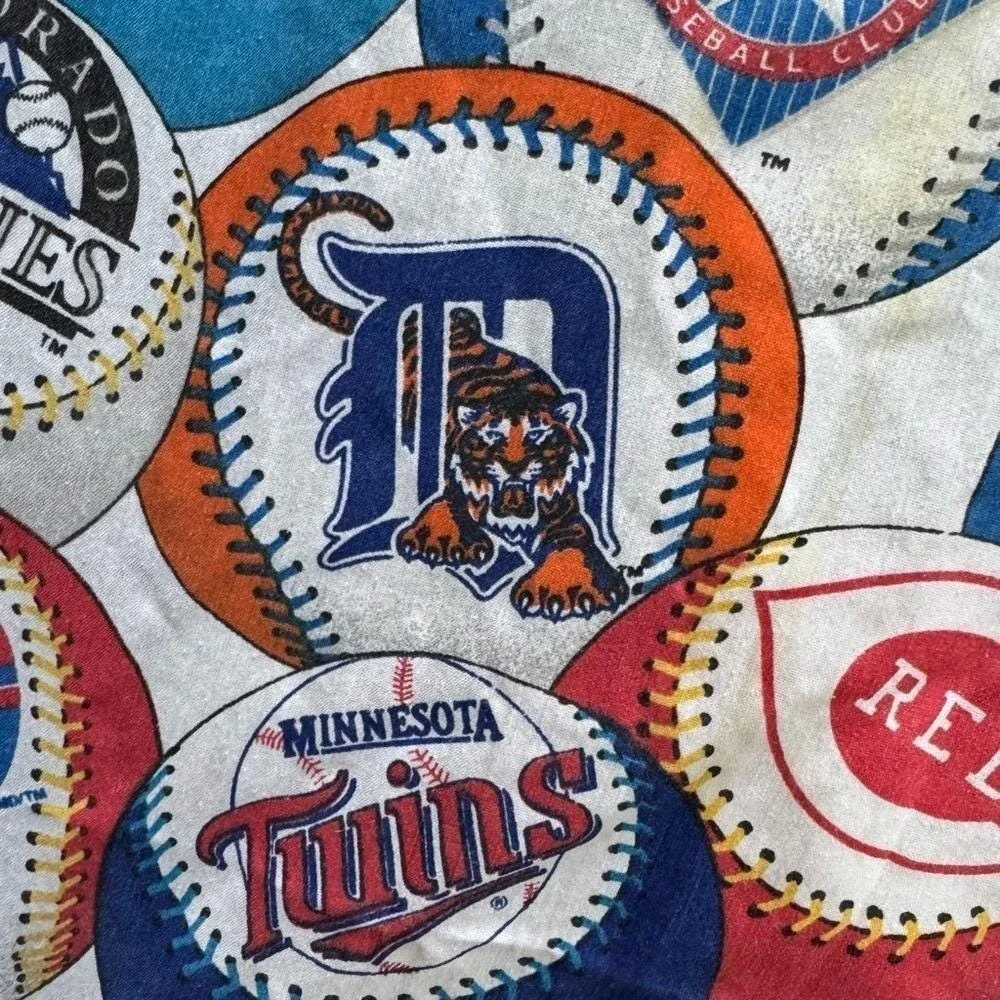VTG 90s Sheet Major League Baseball Flat Team Logos Baseballs MLB Fandom Bibb Co